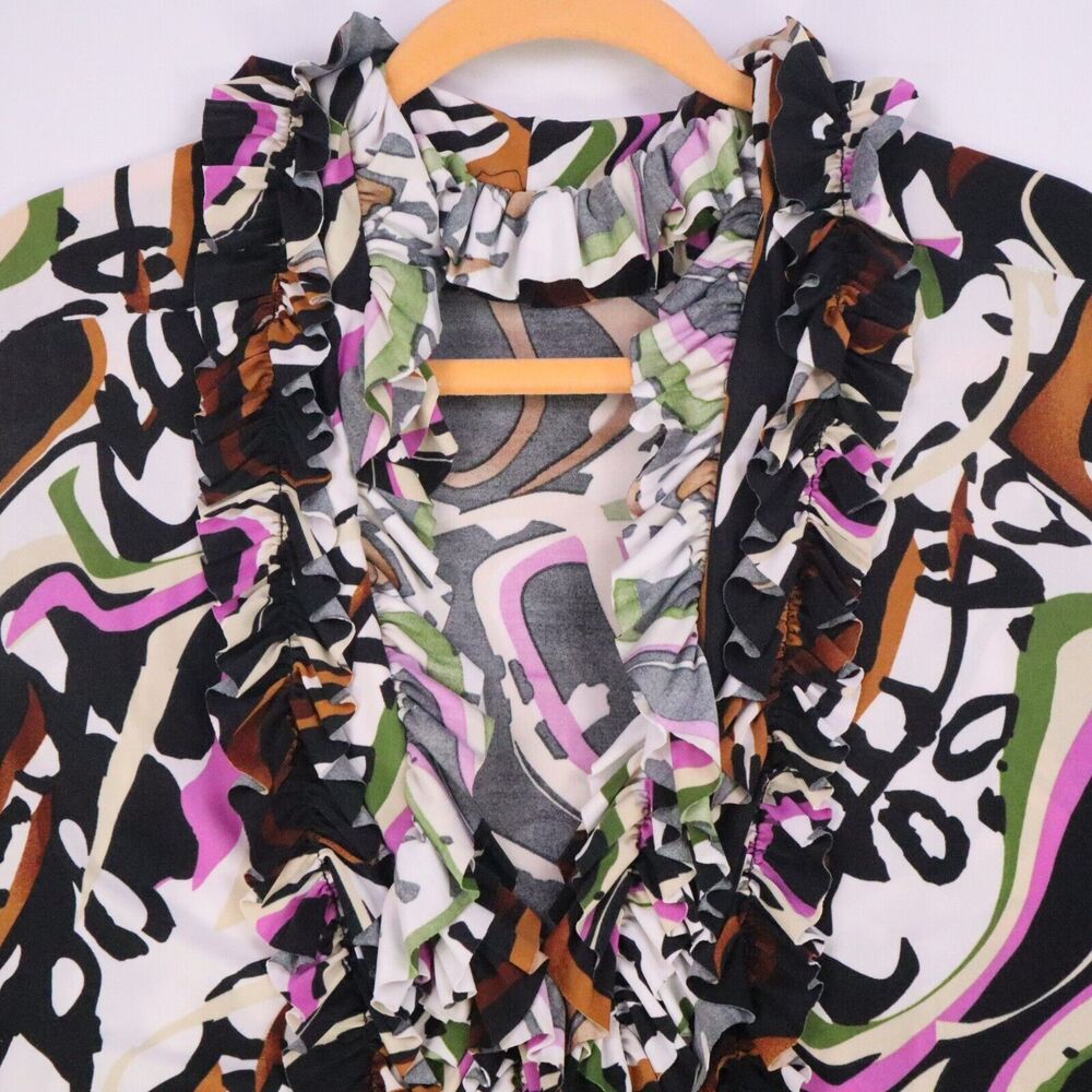 Sleeveless V-neck Ruffle Collar Milano Women 3x  Shell Blouse Abstract